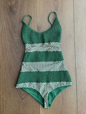 Tori Praver Swimwear Green & White Chevron One-Piece Swimsuit